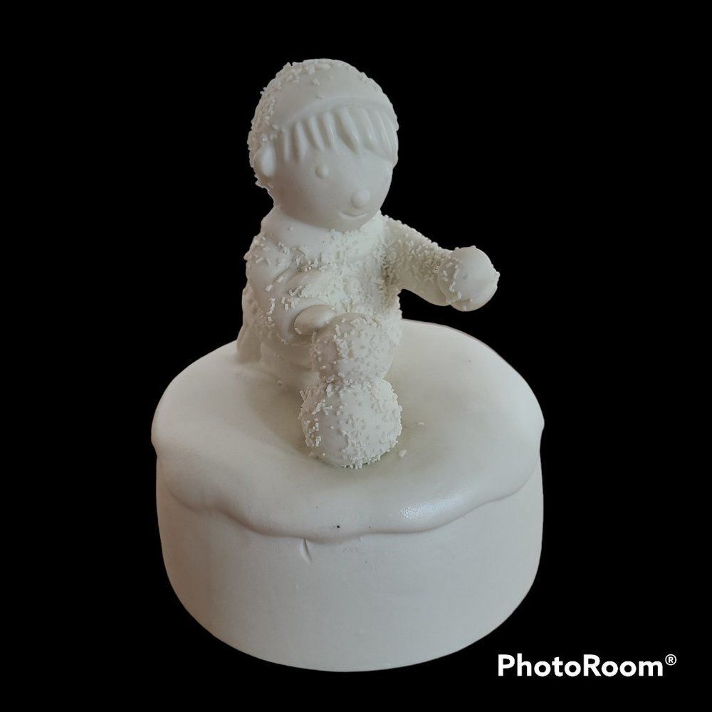 Porcelain Bisque Holiday Christmas Music Box Boy Building Snowman "Silent Night"